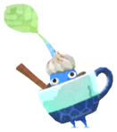 Blue Pikmin with coffee cup
