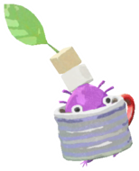 Purple Pikmin with coffee cup