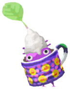 Purple Pikmin with coffee cup