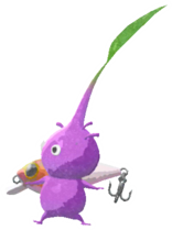 Purple Pikmin with fishing lure
