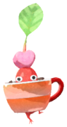 Red Pikmin with coffee cup